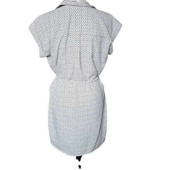 Express Women's Size Medium Petite Cream Gray Pattern Button Down Shirt Dress - Picture 5 of 7